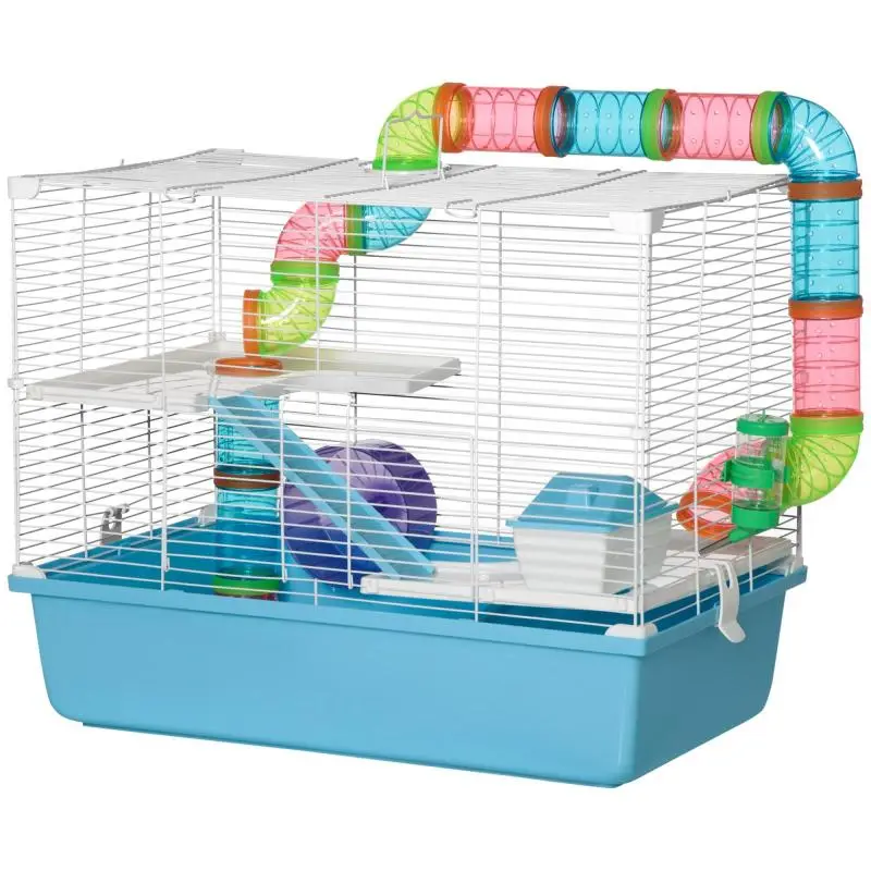3-Level Small Animal Cage with Tunnel and Wheel
