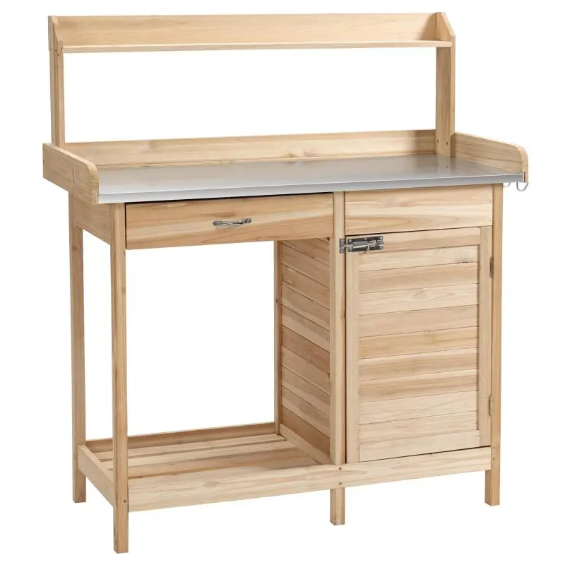 Potting Table with 2 Shelves, Drawer and Cupboard