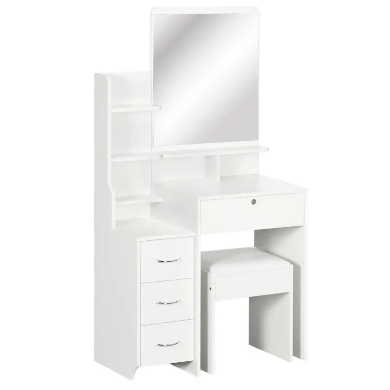 White Vanity Set with Stool and 4 Drawers