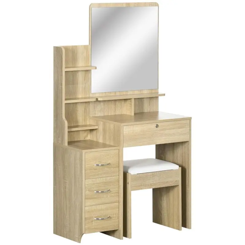 Vanity Table Set with Stool and 4 Drawers