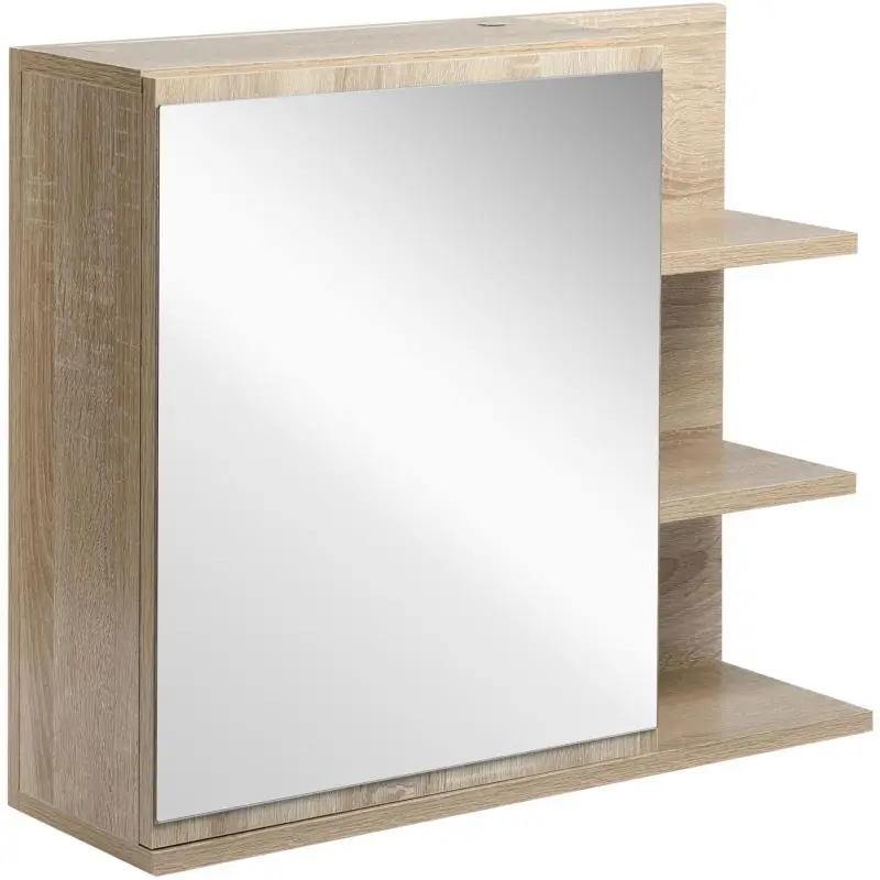Bathroom Mirrored Cabinet with Side Shelves, 60 cm