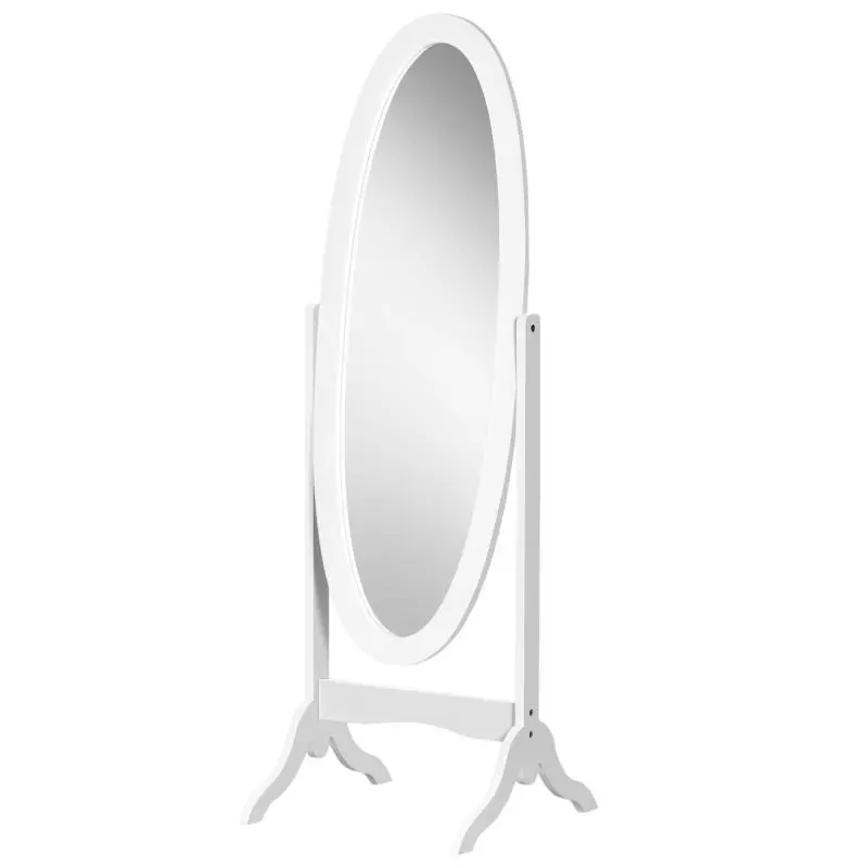 Oval Cheval Mirror with Adjustable Tilt, White