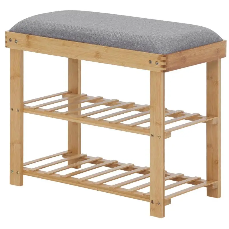 Bamboo Shoe Bench with 2 Shelves