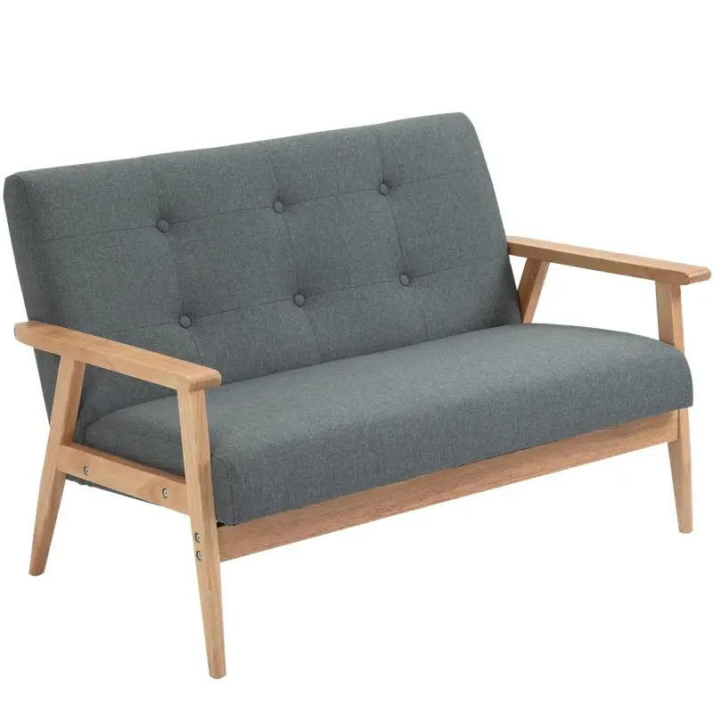 2-Seater Sofa with Armrests and Wooden Legs