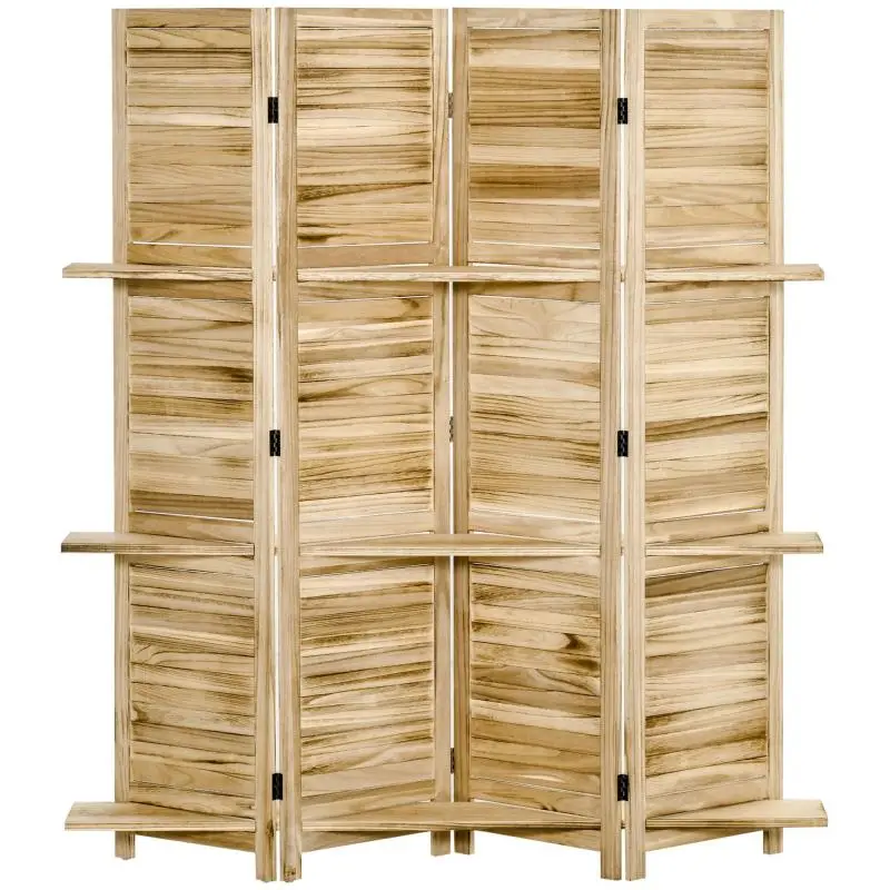 4-Panel Room Divider with Shelves