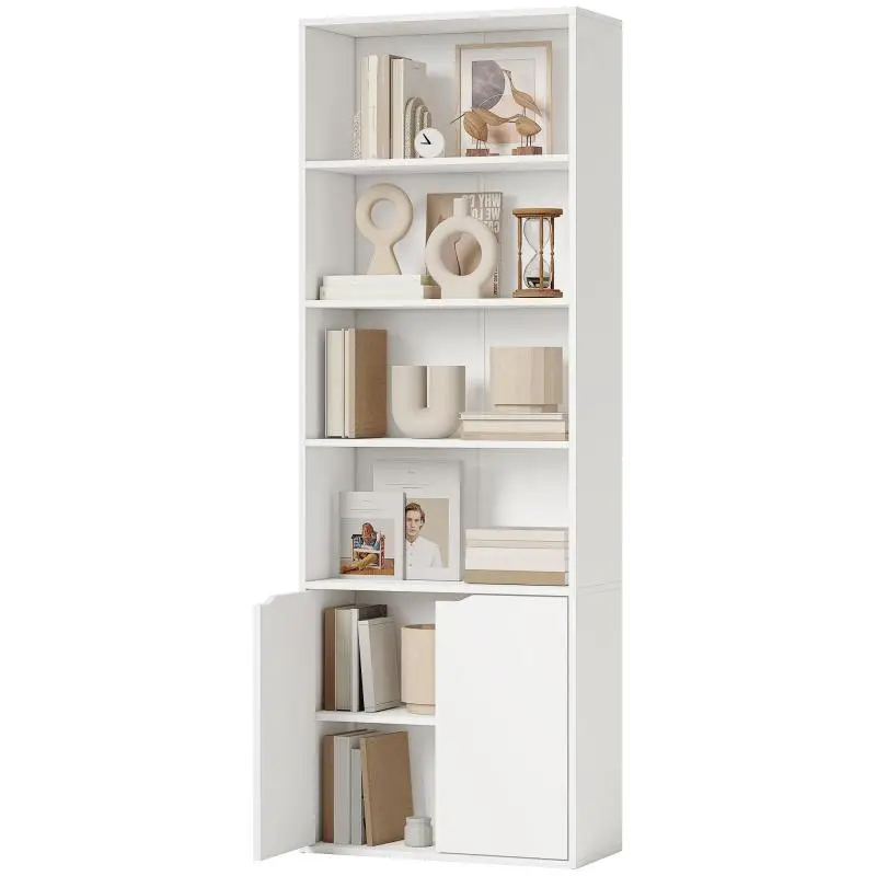 Bookcase Storage Cabinet with 2 Doors, White