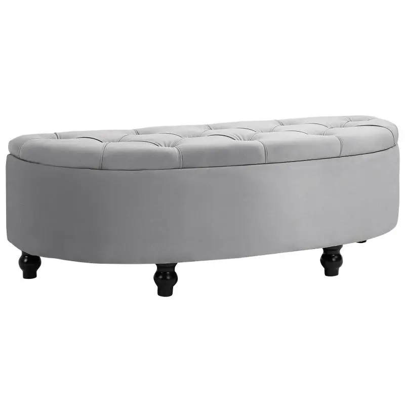 Semi-Circular Tufted Storage Bench, Light Grey, 120 cm