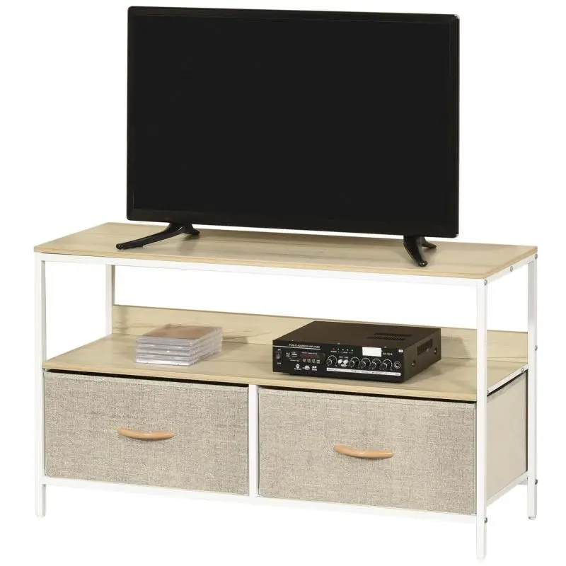 Low TV Stand with 2 Fabric Drawers