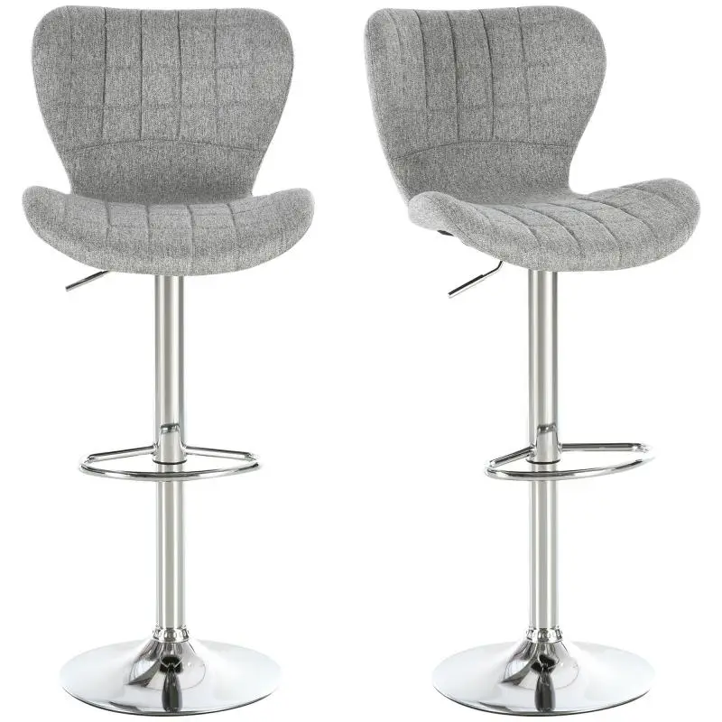 Set of 2 Adjustable Bar Stools in Black Linen