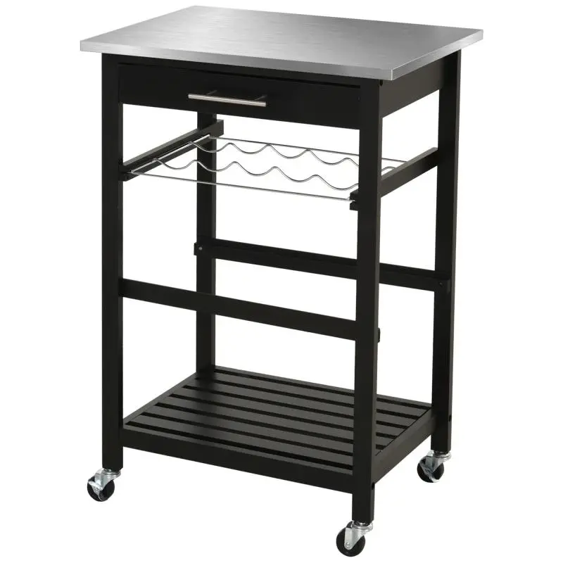 Kitchen Serving Trolley with Stainless Steel Top