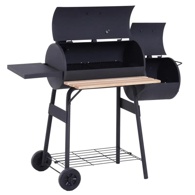 Charcoal BBQ Grill and Smoker with Lid, 124 x 53 x 108 cm