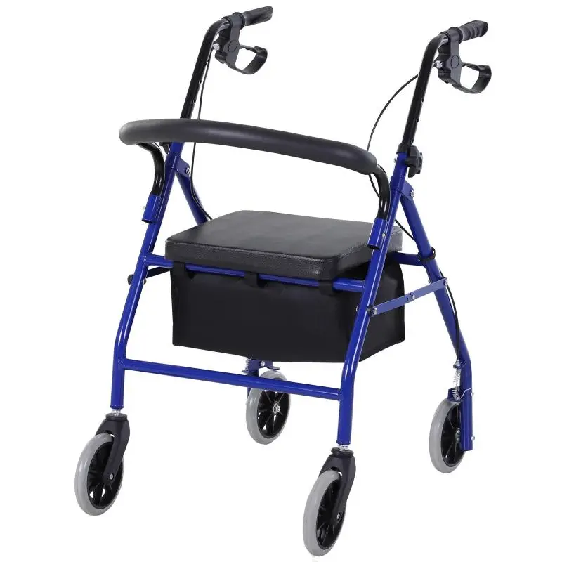 4-Wheel Foldable Walker with Seat, Blue