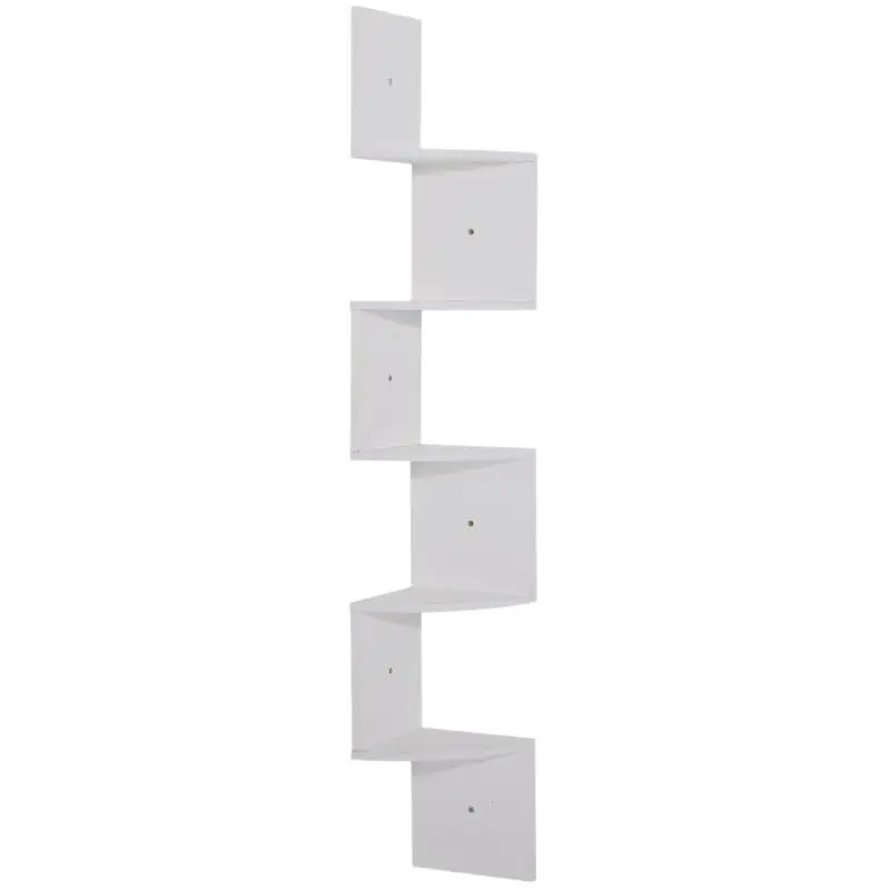 5-Tier Wall-Mounted Corner Shelf, White