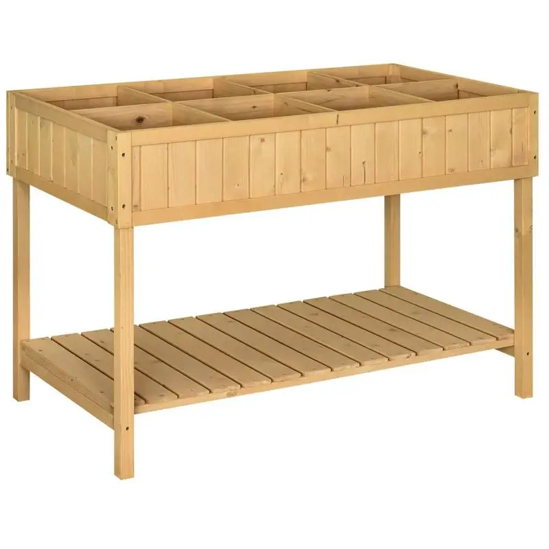 Raised Square Planter with Shelf, 8 Compartments