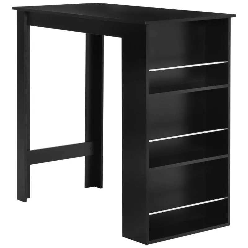 Bar table, high kitchen table, standing-height table/counter - dims. 112L x 57W x 106H cm - 3 shelves - black