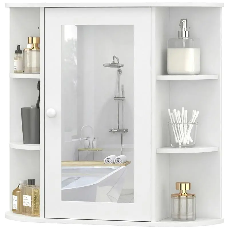 Wall-Mounted Mirrored Bathroom Cabinet with Side Shelves