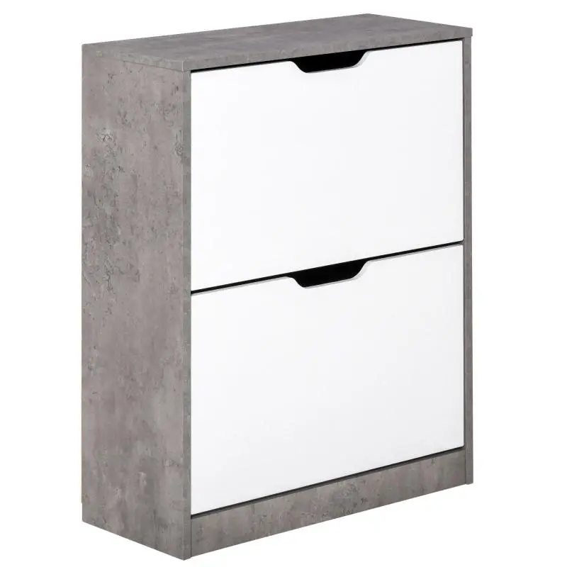 Shoe Cabinet with 2 Tilt-Out Doors, 62.5 cm, Grey and White