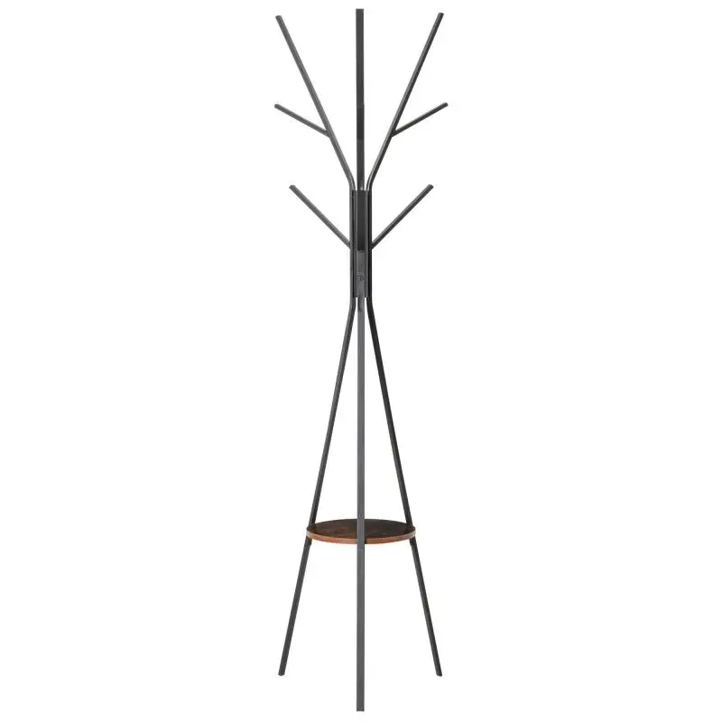 Tripod Coat Rack with Shelf and 9 Hooks, Black