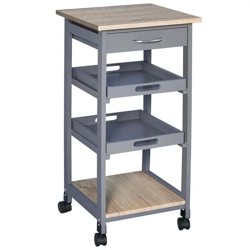 Kitchen Service Trolley with 2 Removable Trays