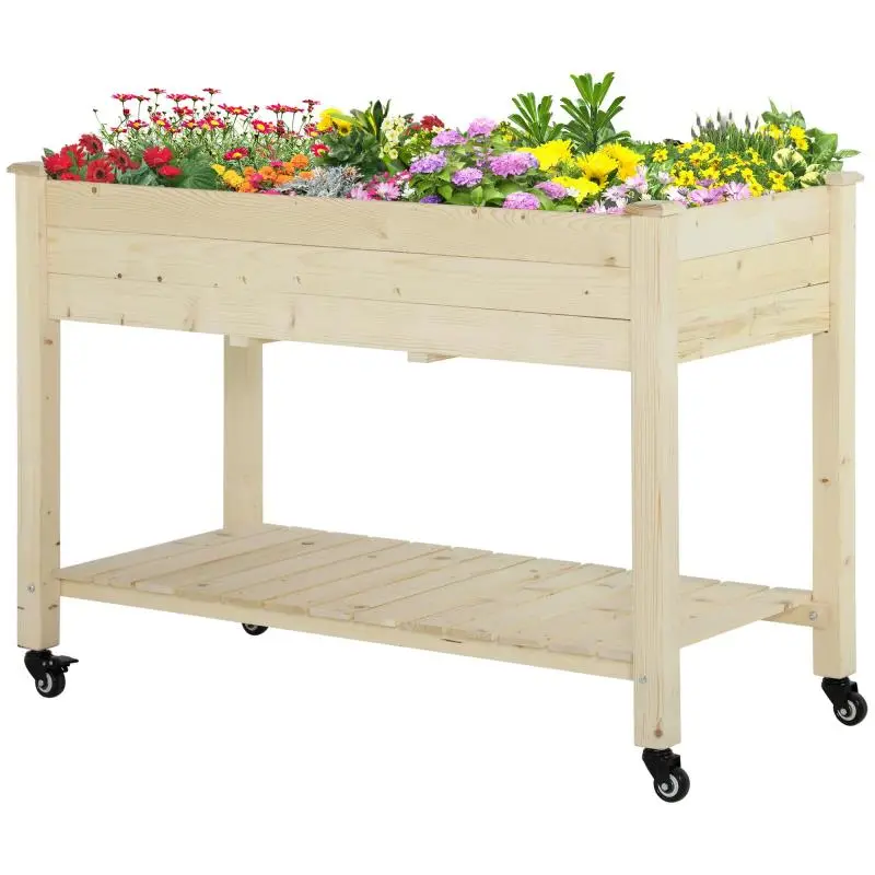 Raised Planter with Shelf and Castors