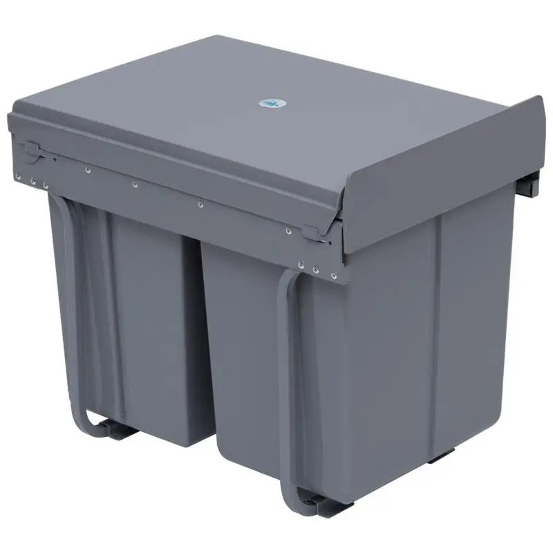 40L Pull-Out Waste Bin with 3 Compartments, Grey