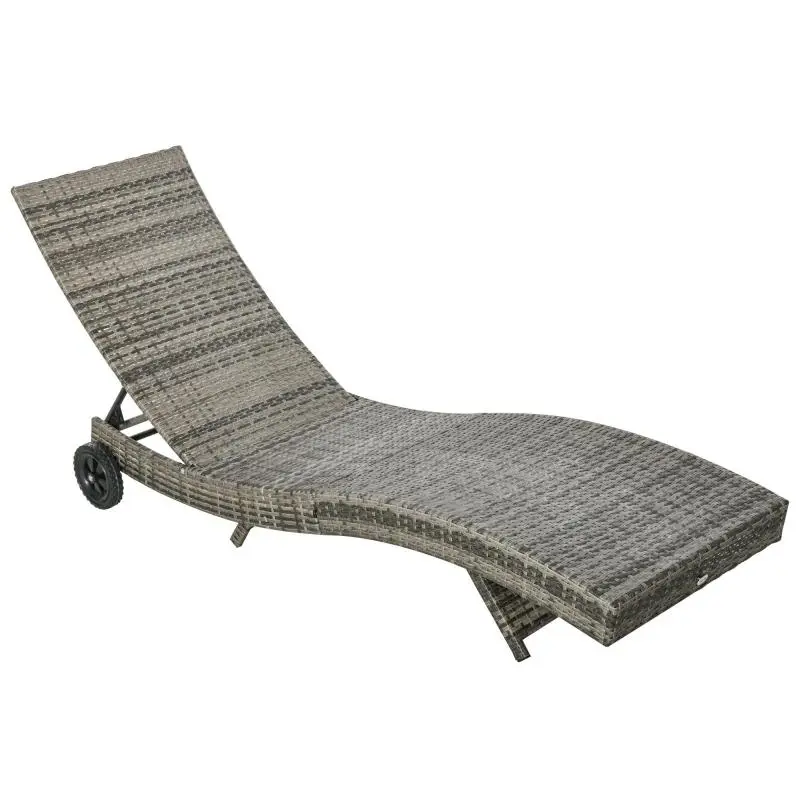 Sun Lounger with 5-Position Backrest and Wheels