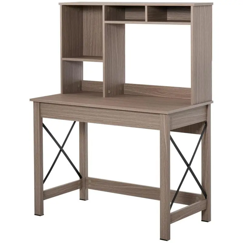 Wooden Desk With Built-In Shelving