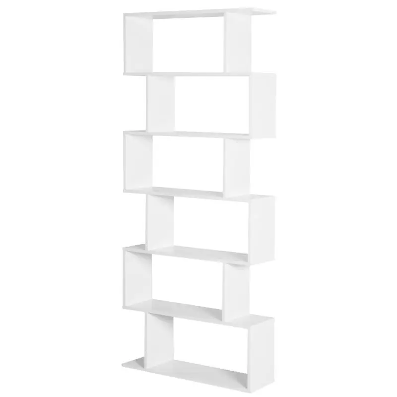 Zig-Zag Bookcase, 6 Tier, White