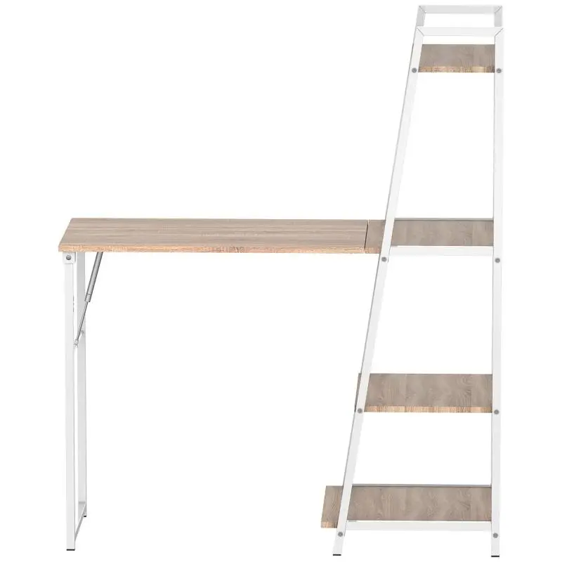 Foldable Drop-Leaf Desk with 4 Shelves