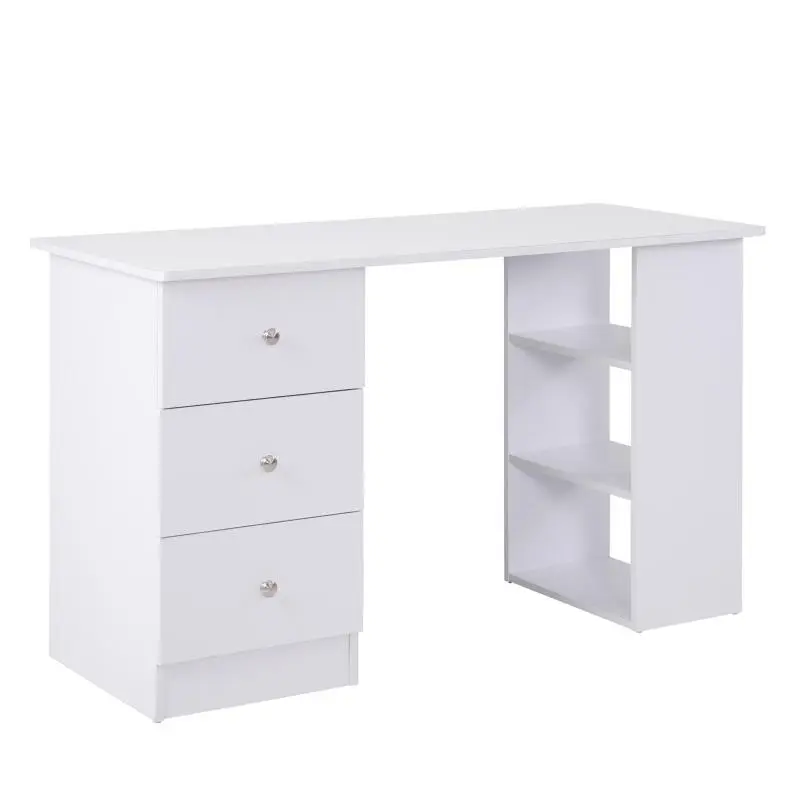 White Computer Desk with 3 Drawers and 2 Shelves