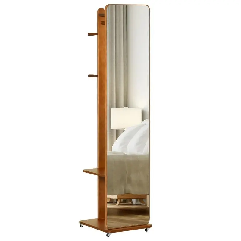 Freestanding Mirror with Wheels and Shelf