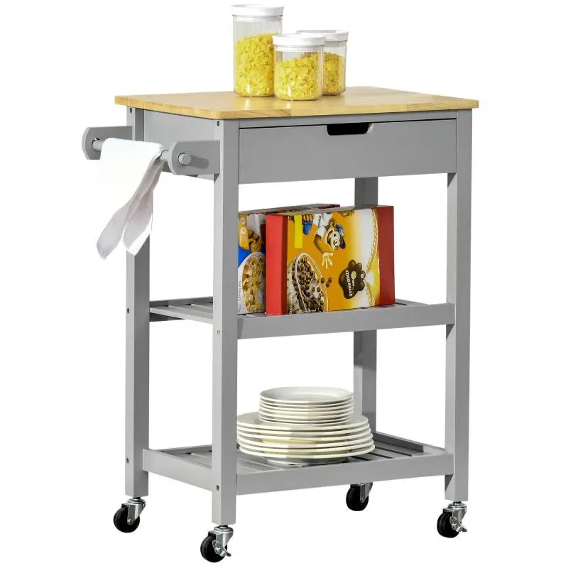 Kitchen Trolley with 2 Shelves and Drawer