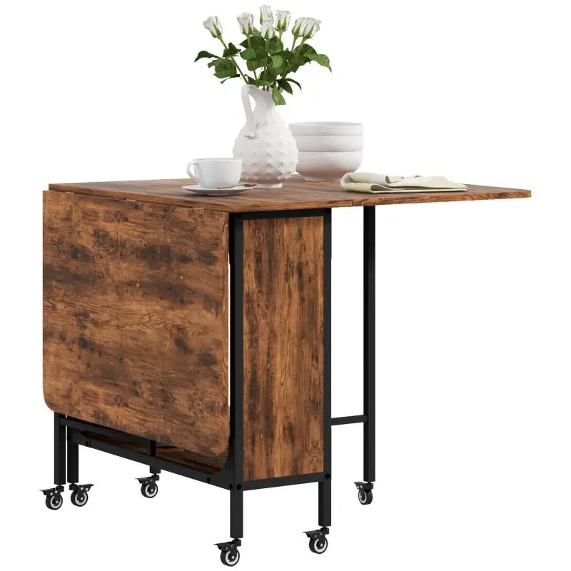 Folding dining table, portable folding table for 6 people, with shelf, load capacity up to 50 kg, 130 x 80 x 74 cm, reddish-brown