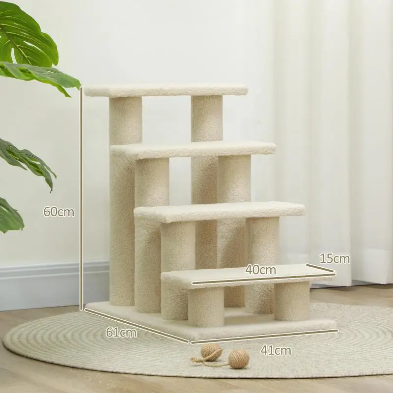 4-Step Plush Pet Stairs, Cream White
