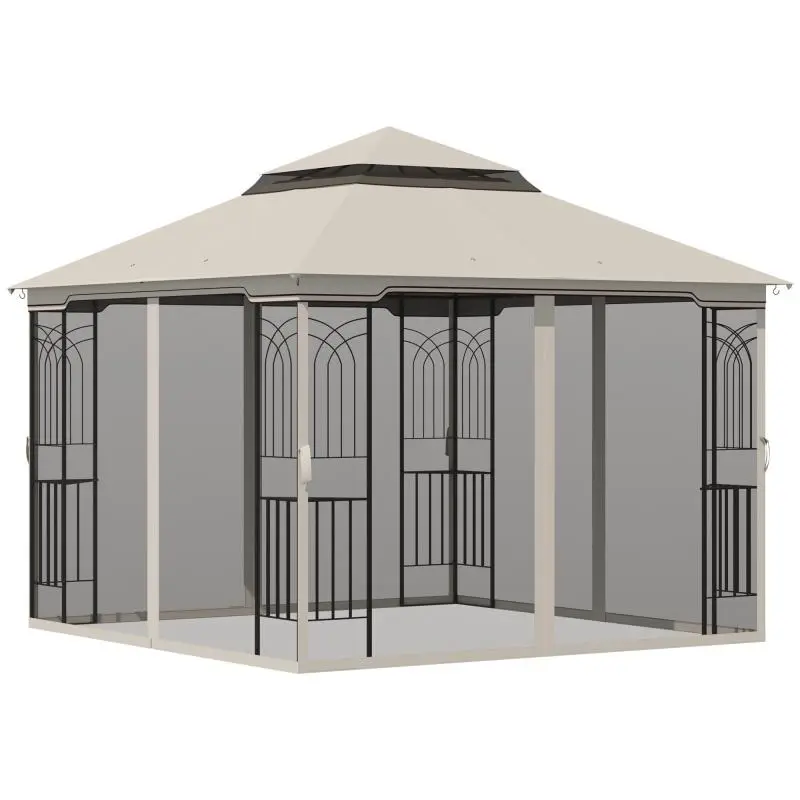 Garden Gazebo with Double Roof and 4 Sidewalls
