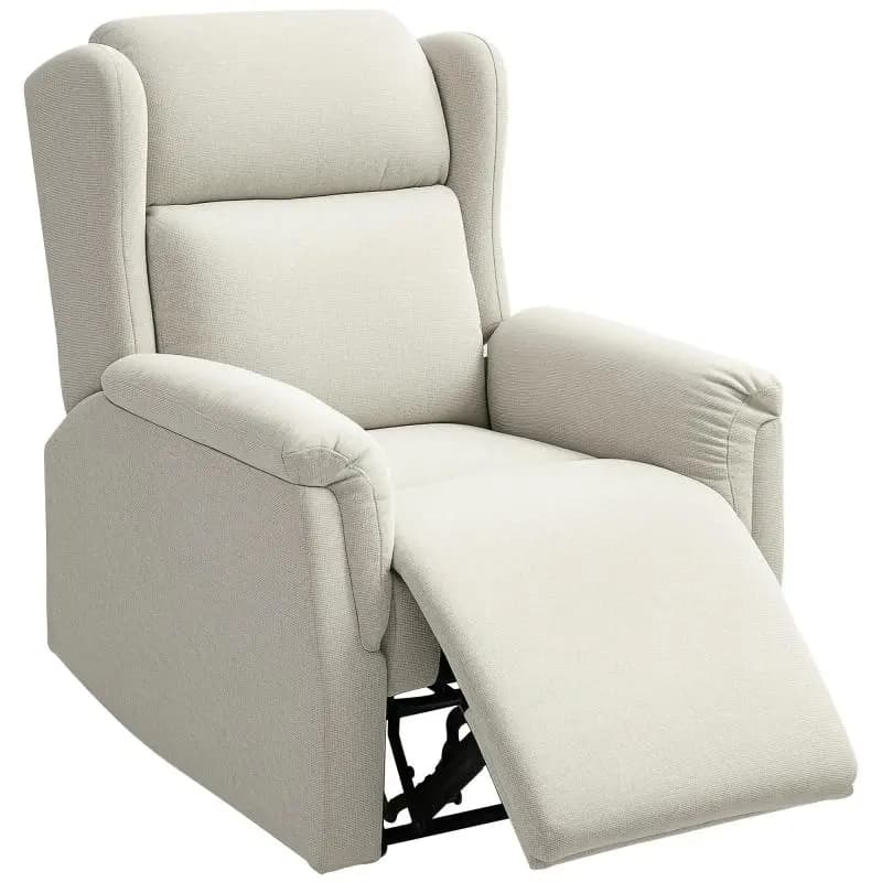Reclining armchair, adjustable upholstered armchair with footrest, 160° reclining, linen look, quick assembly, beige