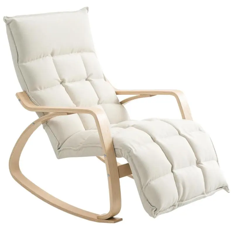 Upholstered Rocking Chair with Footrest, Cream White