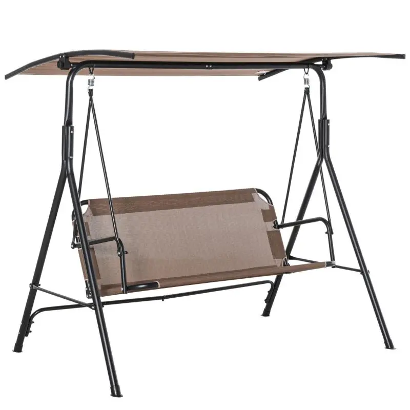 2-Seater Garden Swing With Adjustable Canopy, Brown