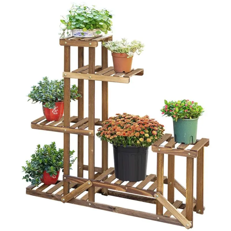 6-Tier Plant Stand, Carbonised Wood