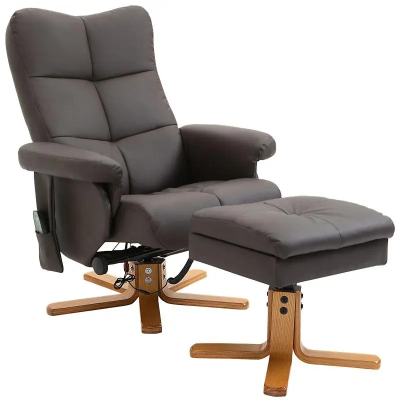 Reclining Swivel Armchair with Footstool, Brown