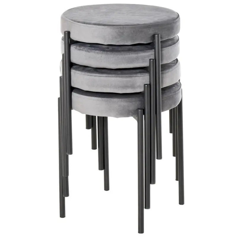 Set of 4 Dining Stools, Stackable, Grey