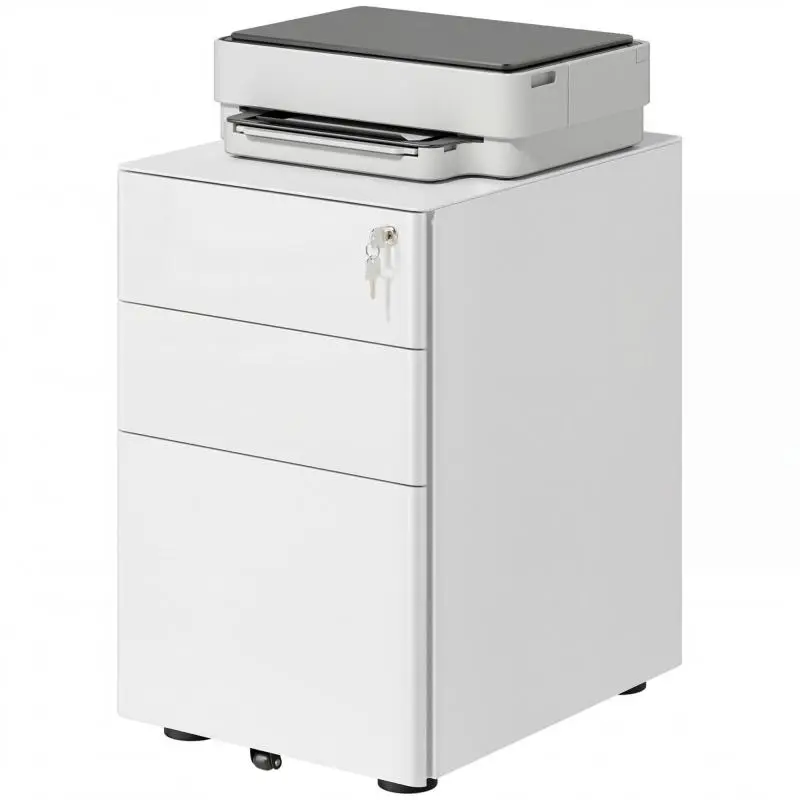 Mobile 3-Drawer Filing Cabinet, White