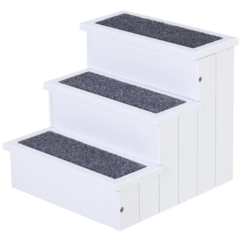 3-Step Dog Stairs with Storage, White