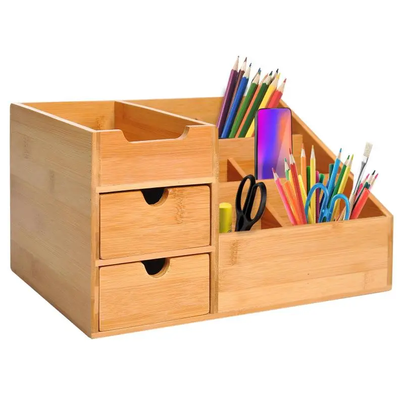 Bamboo Desk Organiser with 2 Drawers