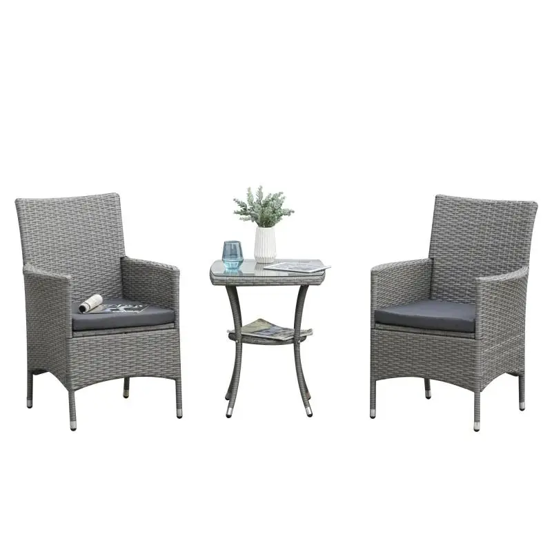 3-Piece Rattan Garden Bistro Set, Grey