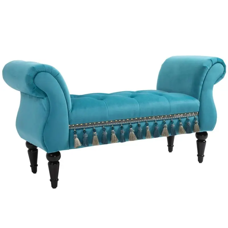 Velvet Upholstered Bench with Armrests, 117 cm