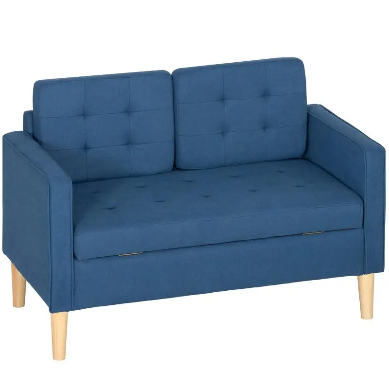 2-Seater Storage Sofa with Button Tufting, Blue