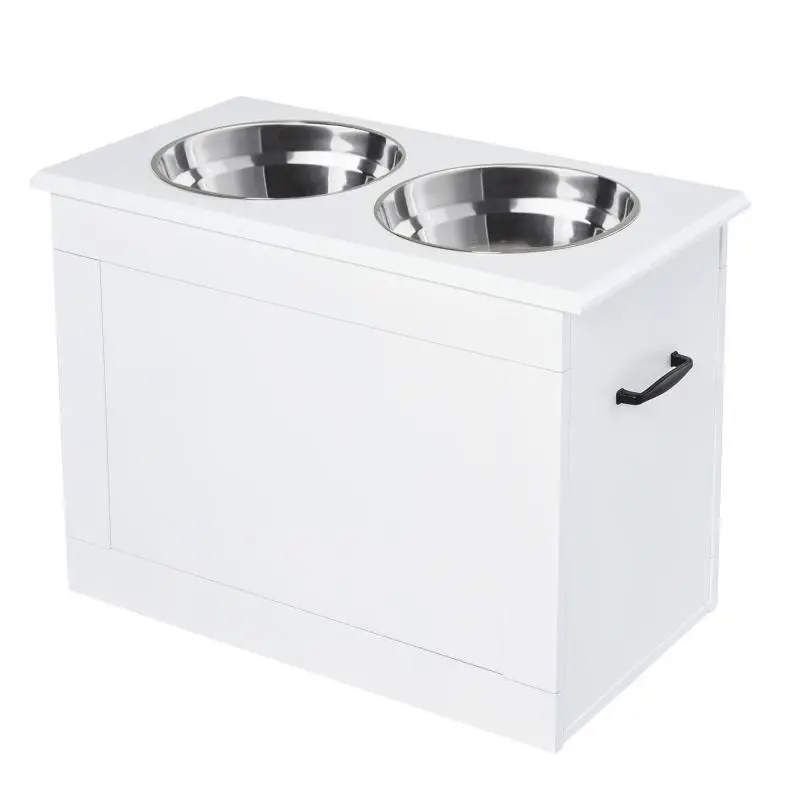 Elevated Dog Bowl Station with Storage, White