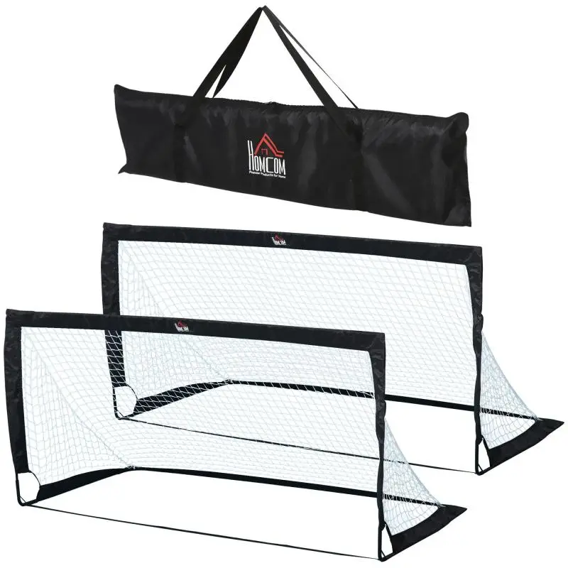 Set of 2 Foldable Football Goals, 183 x 90 x 90 cm, Black