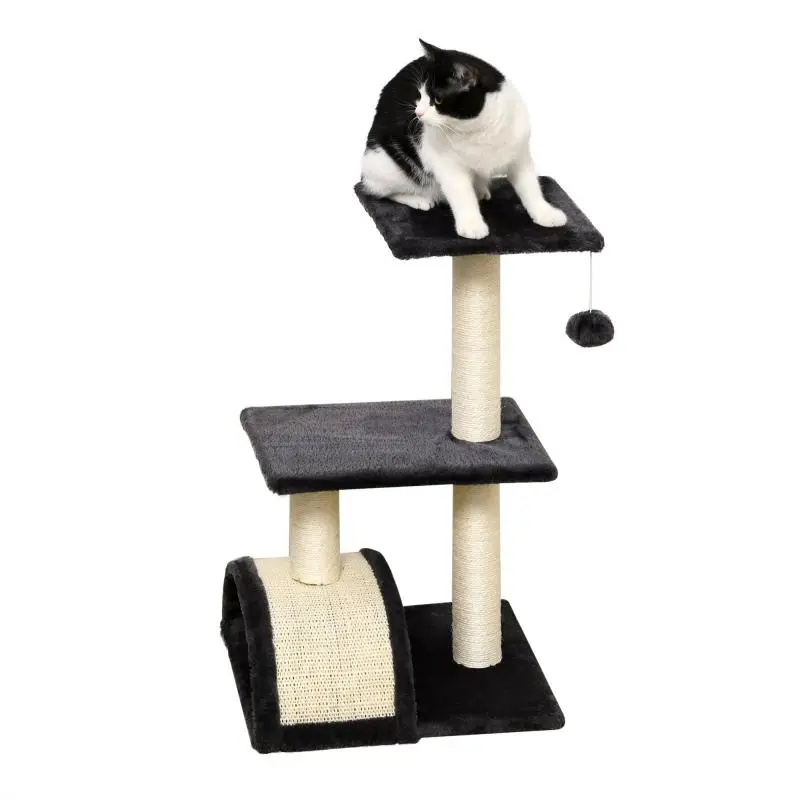 Grey Cat Tree with Platform and Scratching Board